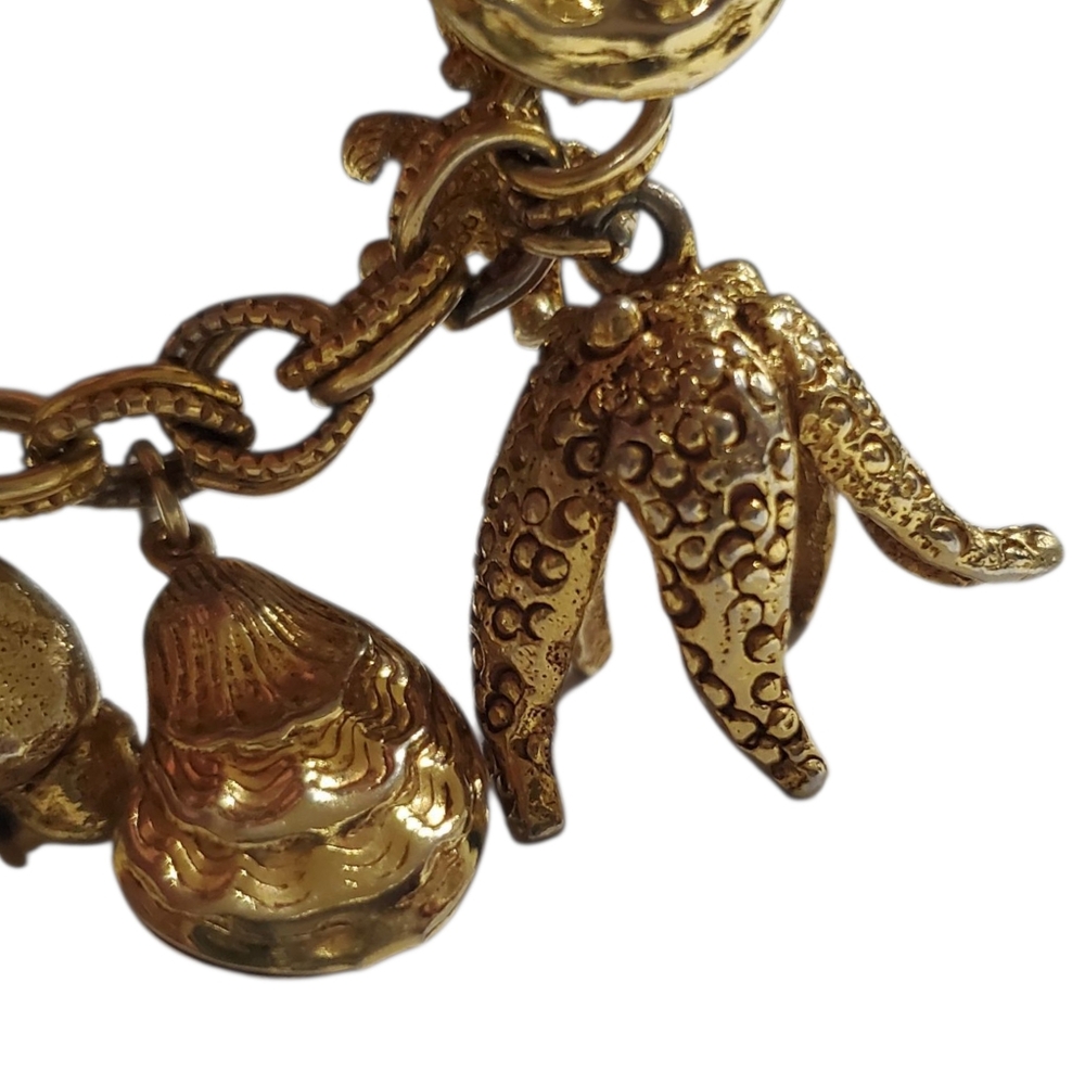 HAR Vintage Gold Pearl Sea Creature Fish Shell Charm Bracelet - Picture 3 of 5